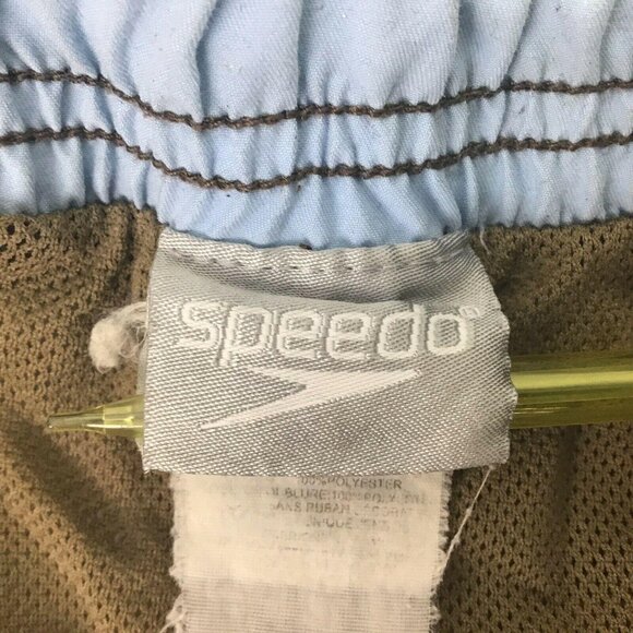 Speedo Mens XL Brown Blue Hawaiian Wave Floral Mesh Lined Swim Trunk Shorts - Picture 6 of 10